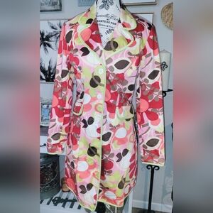 Vintage VIEW COLLECTION Suits Coat Retro Floral Trench 70s Mod Style Lined Piped